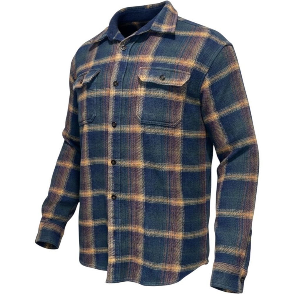 Orvis Thick Flannel Button-Up Shirt Shacket Men XL Blue Brown Long Sleeve Cotton